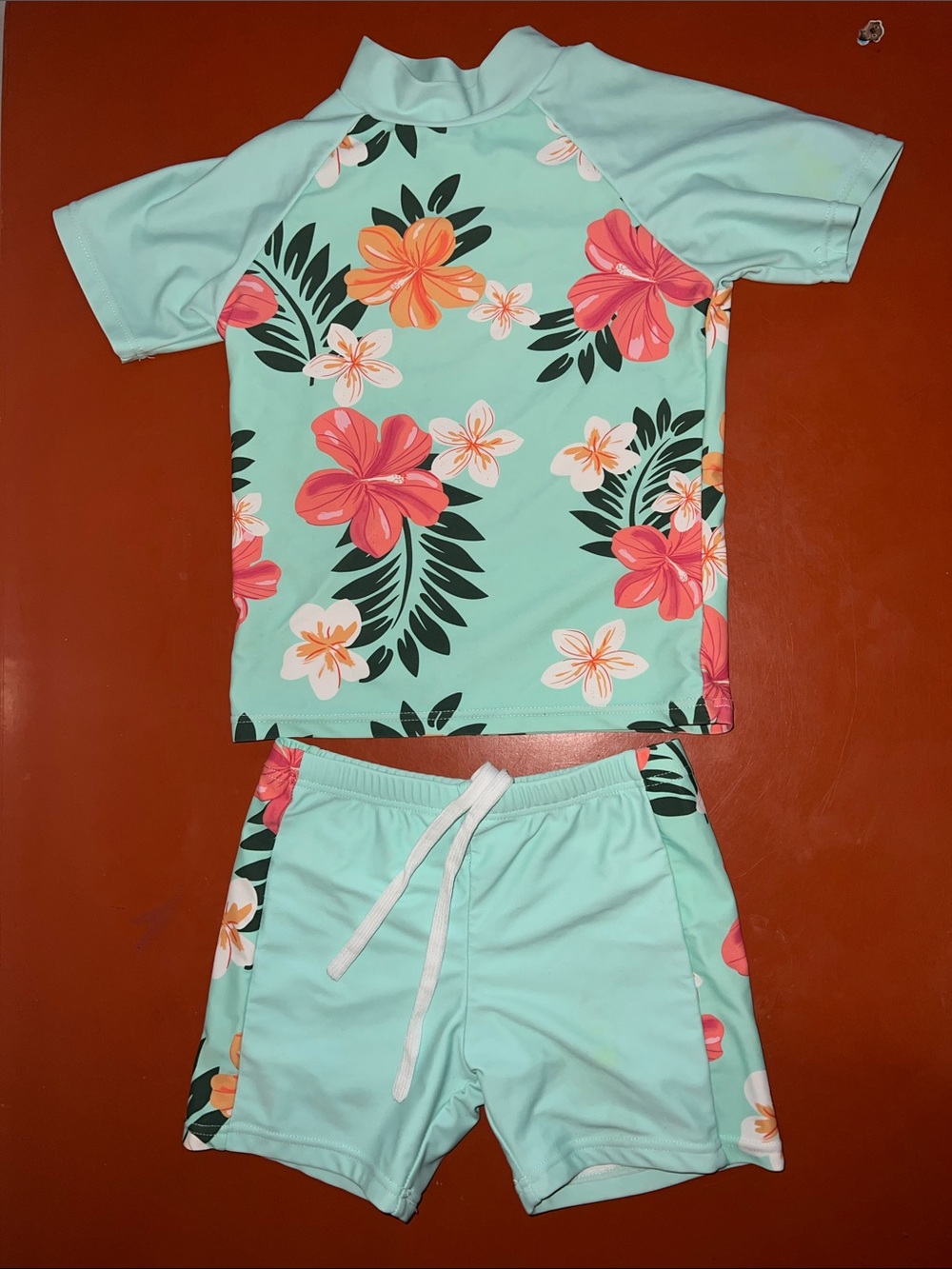 Kids Floral Rash Guard Set - Mint Green